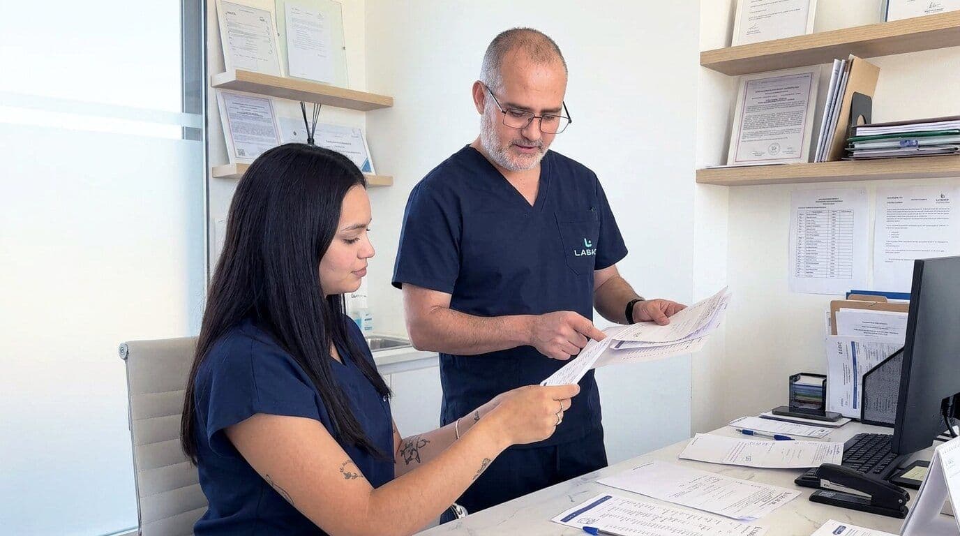 Profesionales de LABAC revisando documentación
